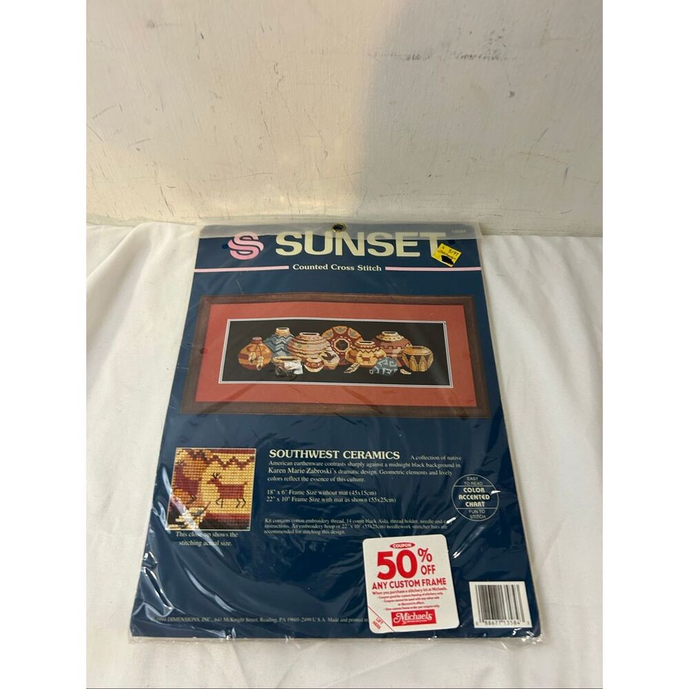 Sunset Southwestern Ceramics Counted Cross stitch‎ new 18"x6" #13584 Rare